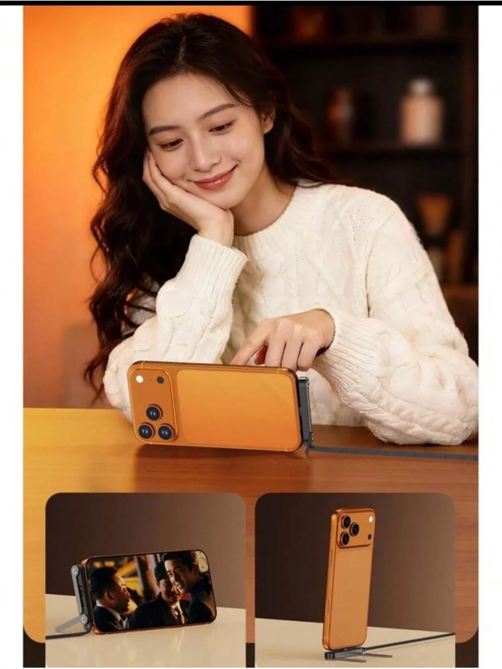 Ultra Flexible Phone Holder with Braided Cable - Black usb type c